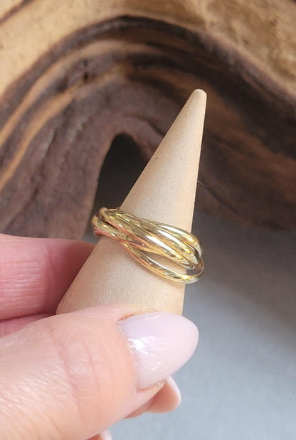Raw Brass Five Band Ring | Stacked Brass Ring | Minimal Bohemian Jewellery | Handmade Statement Ring