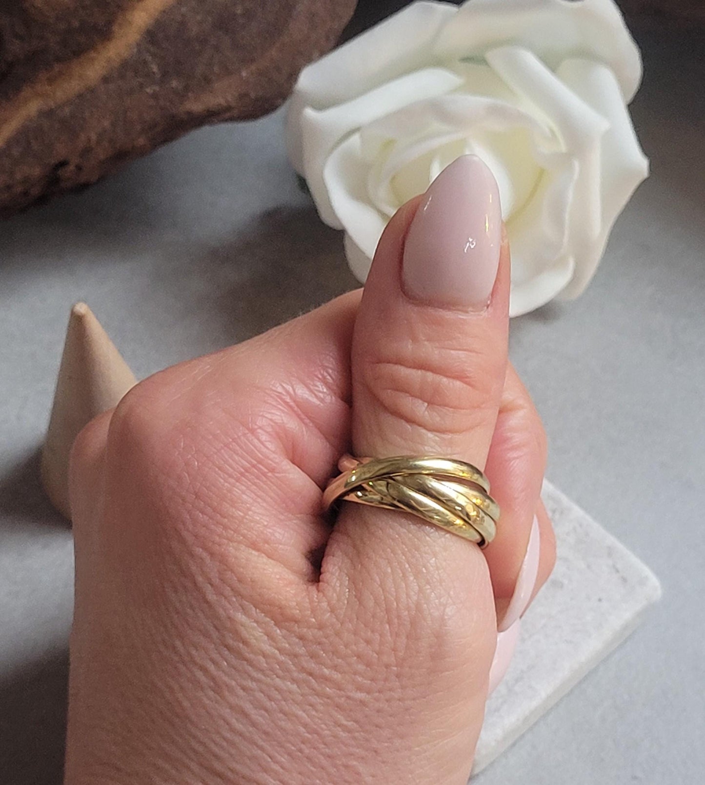 Raw Brass Five Band Ring | Stacked Brass Ring | Minimal Bohemian Jewellery | Handmade Statement Ring