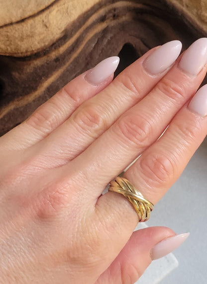 Raw Brass Five Band Ring | Stacked Brass Ring | Minimal Bohemian Jewellery | Handmade Statement Ring