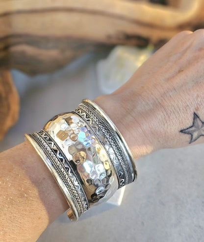 Silver Cuff Bracelet: Detailed boho ethnic style jewelry / Hypoallergenic jewelry