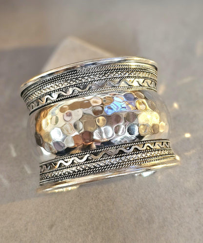 Silver Cuff Bracelet: Detailed boho ethnic style jewelry / Hypoallergenic jewelry