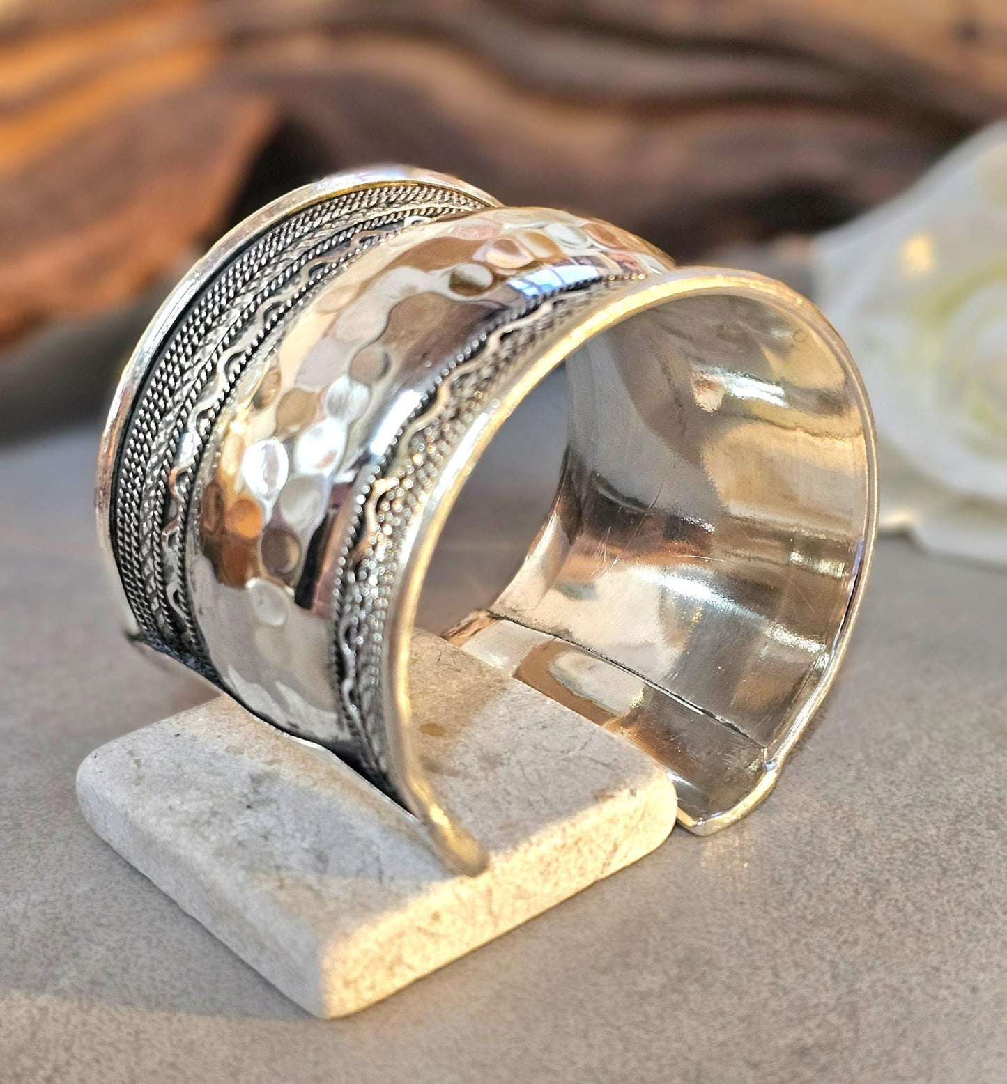 Silver Cuff Bracelet: Detailed boho ethnic style jewelry / Hypoallergenic jewelry