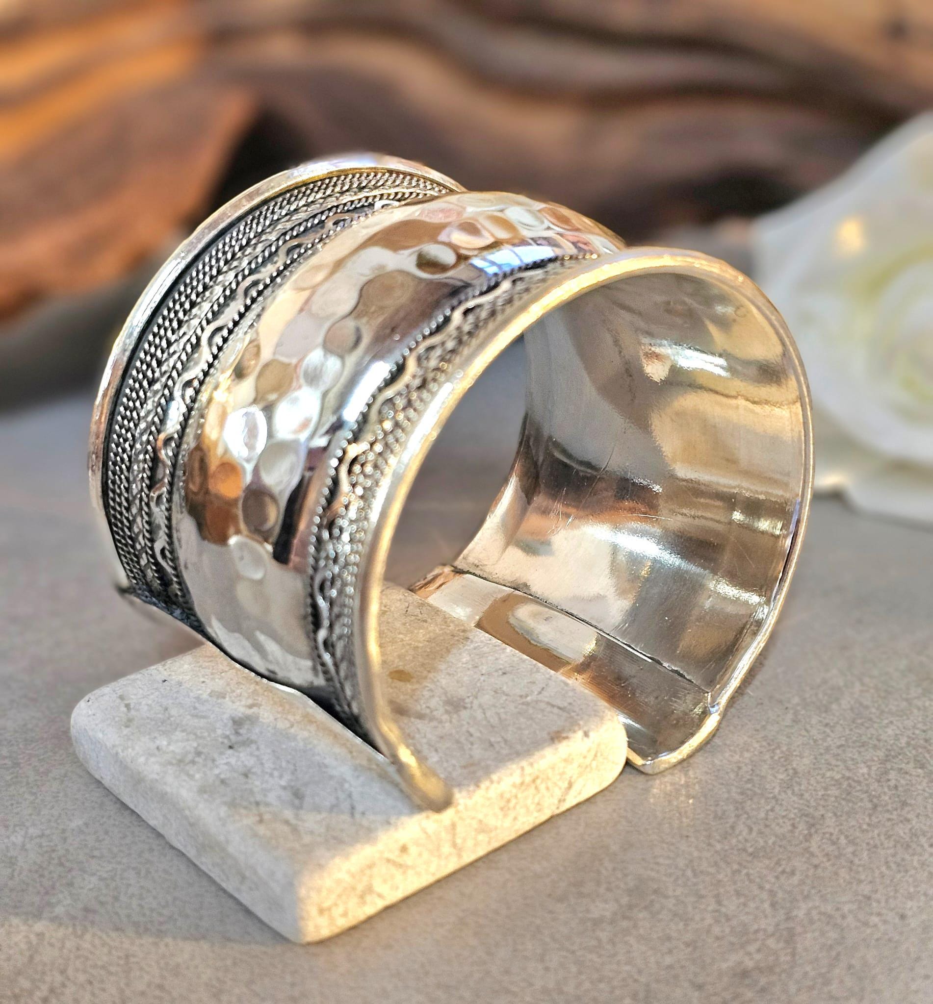 Silver Cuff Bracelet: Detailed boho ethnic style jewelry / Hypoallergenic jewelry
