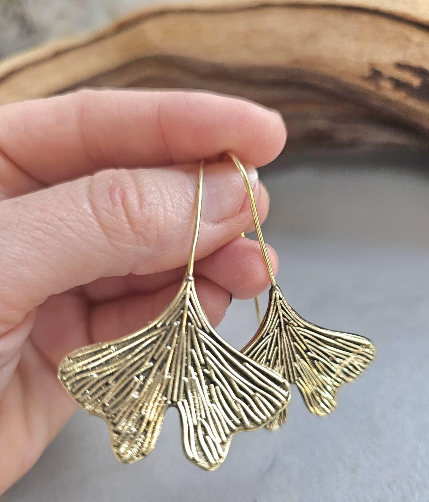 Handmade Raw Brass Leaf Dangle Earrings – Lightweight, nature-inspired earrings with an organic raw brass finish.