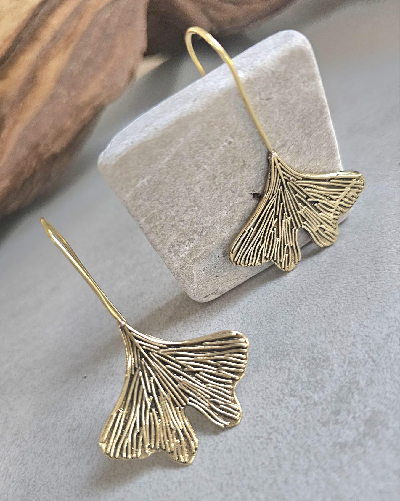 Handmade Raw Brass Leaf Dangle Earrings – Lightweight, nature-inspired earrings with an organic raw brass finish.