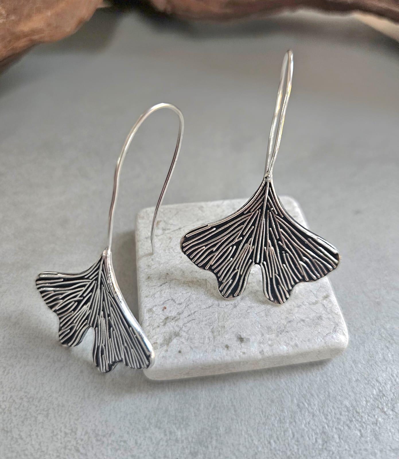 Silver-Plated Handmade Leaf Dangle Earrings / Hypoallergenic jewelry