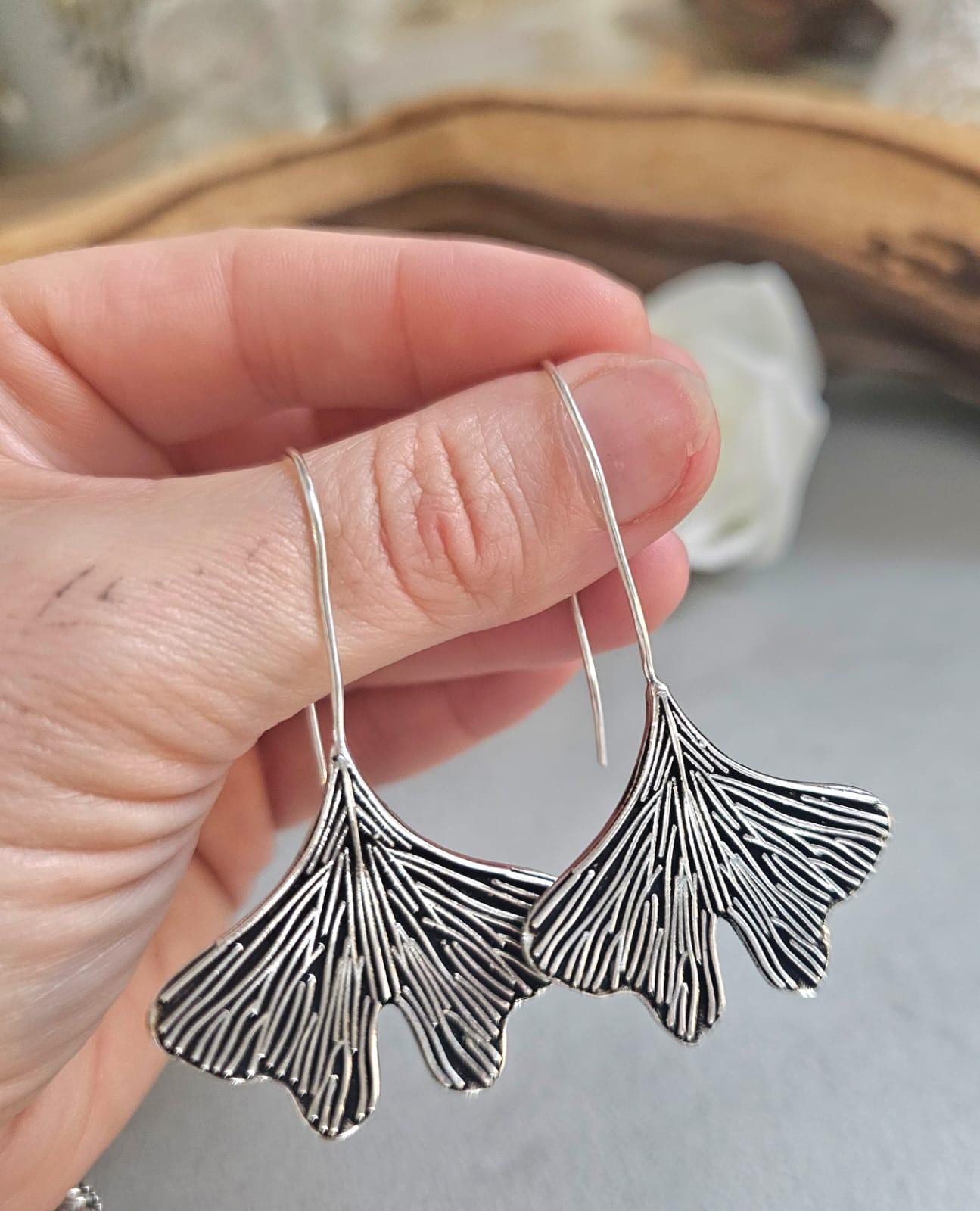 Silver-Plated Handmade Leaf Dangle Earrings / Hypoallergenic jewelry
