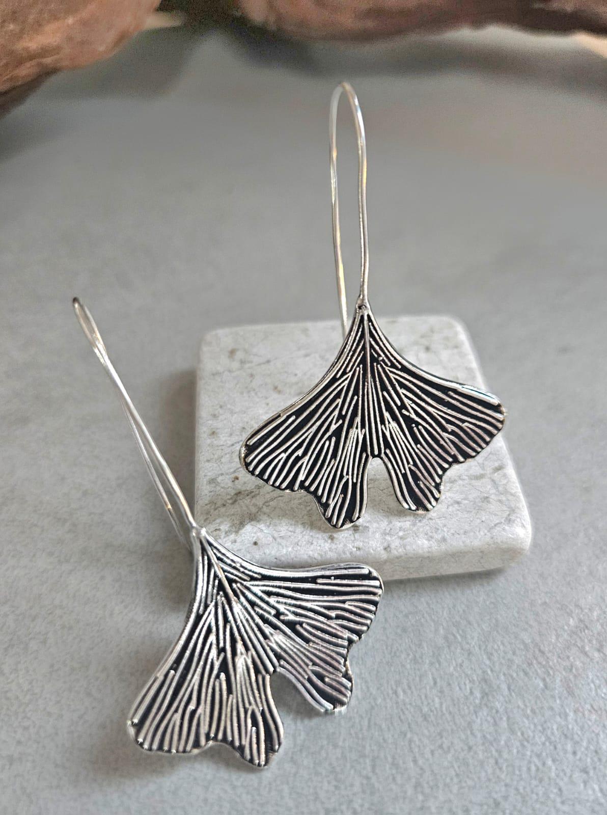 Silver-Plated Handmade Leaf Dangle Earrings / Hypoallergenic jewelry