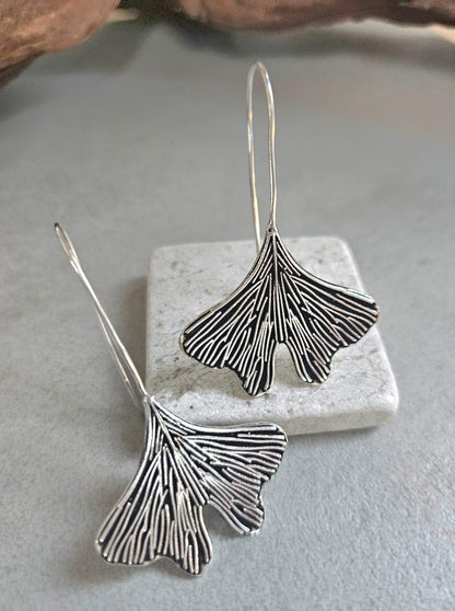 Silver-Plated Handmade Leaf Dangle Earrings / Hypoallergenic jewelry