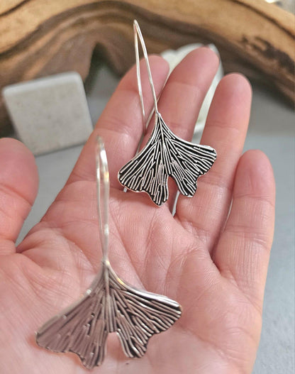 Silver-Plated Handmade Leaf Dangle Earrings / Hypoallergenic jewelry