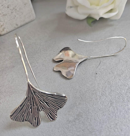 Silver-Plated Handmade Leaf Dangle Earrings / Hypoallergenic jewelry