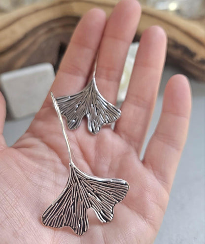 Silver-Plated Handmade Leaf Dangle Earrings / Hypoallergenic jewelry