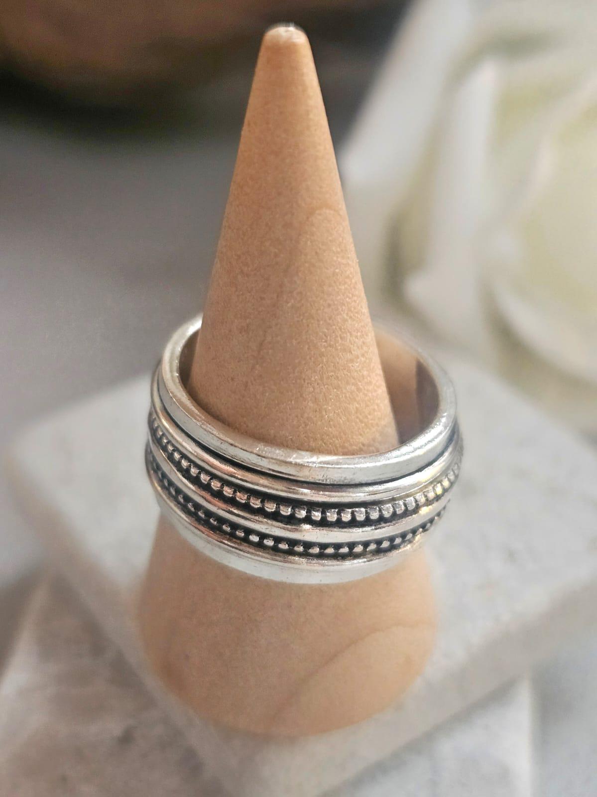 Silver Plated Spinner Ring – Wide Band Ring – Textured Rotating Design – Everyday Mindful Jewellery
