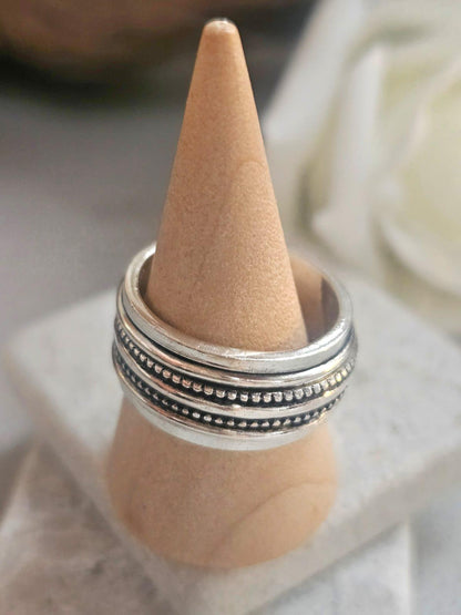 Silver Plated Spinner Ring – Wide Band Ring – Textured Rotating Design – Everyday Mindful Jewellery