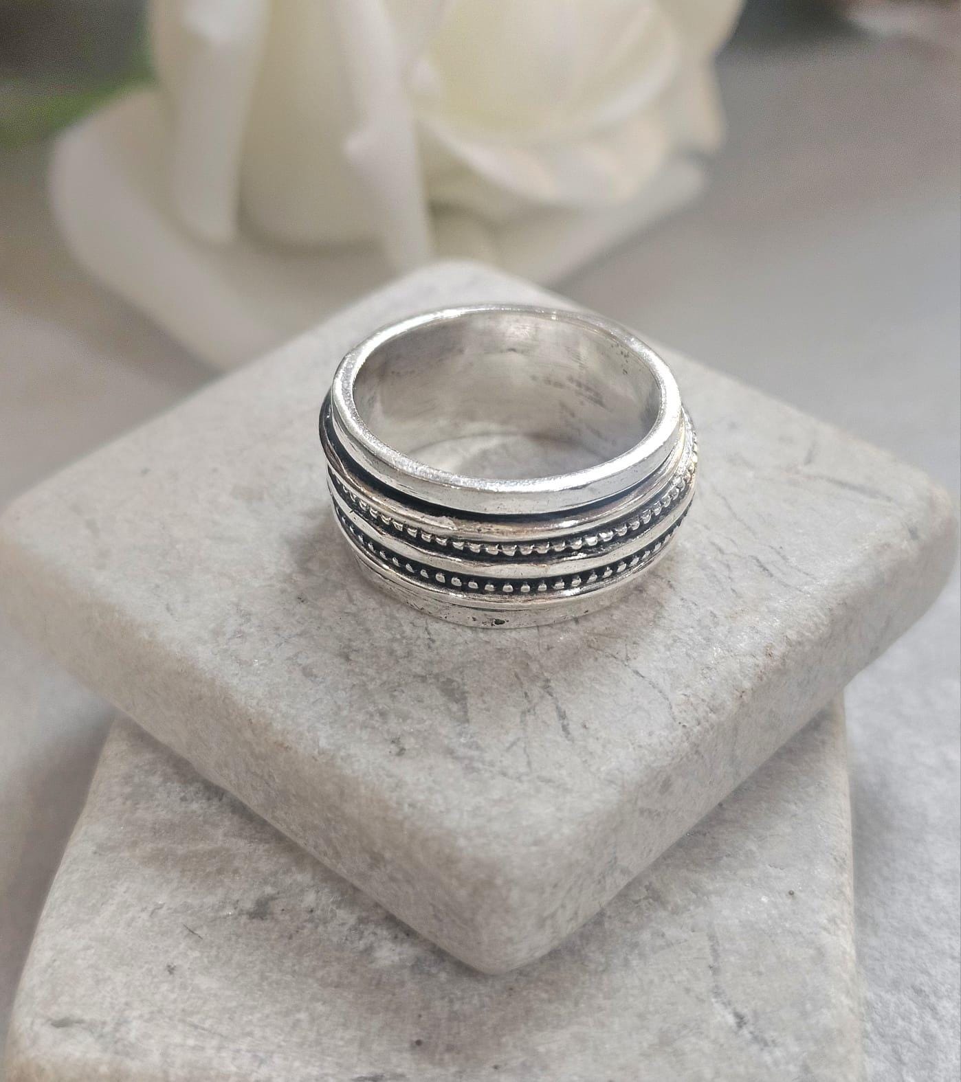 Silver Plated Spinner Ring – Wide Band Ring – Textured Rotating Design – Everyday Mindful Jewellery