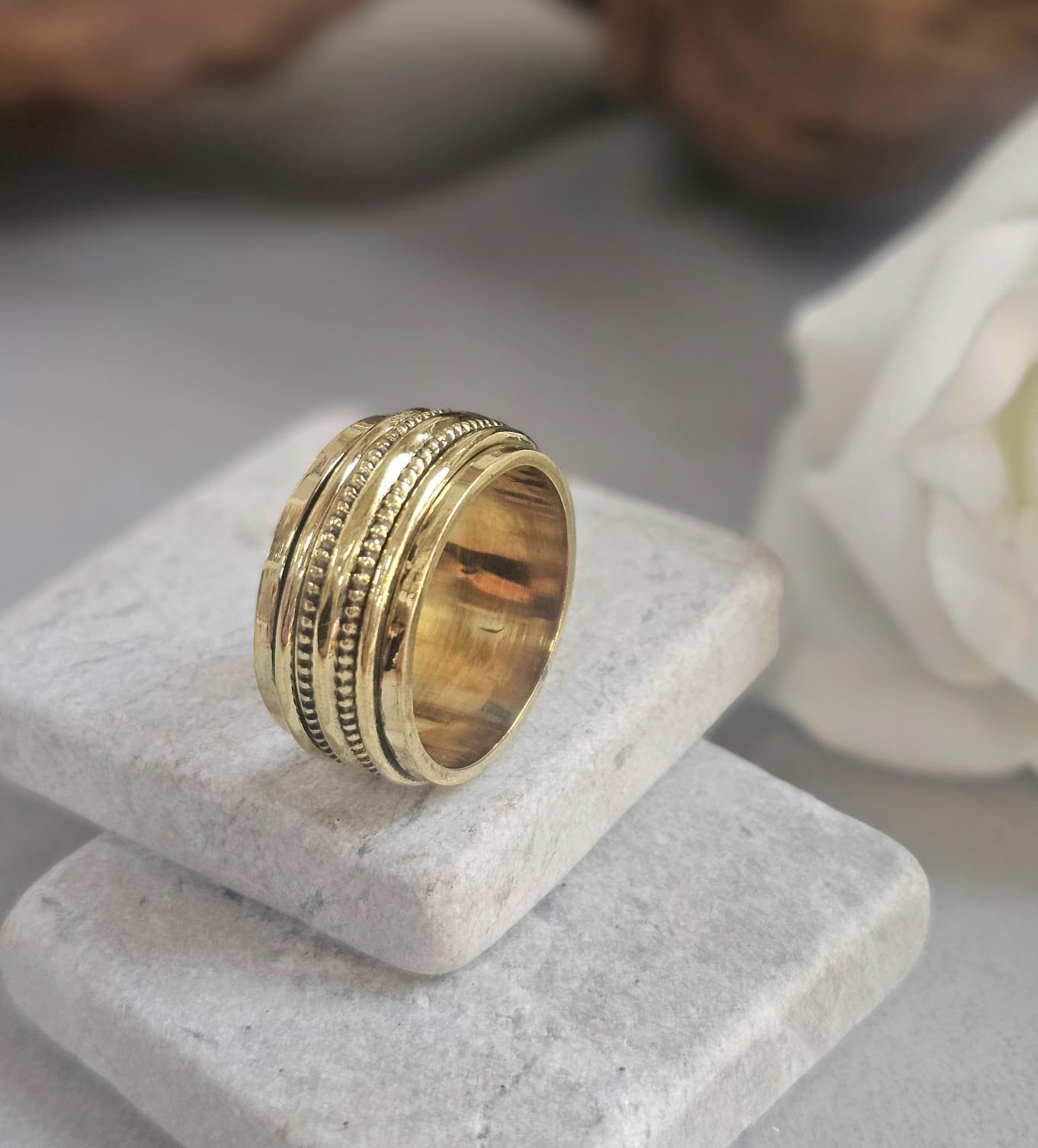 Raw Brass Spinner Ring – Nickel Free Hypoallergenic Wide Band