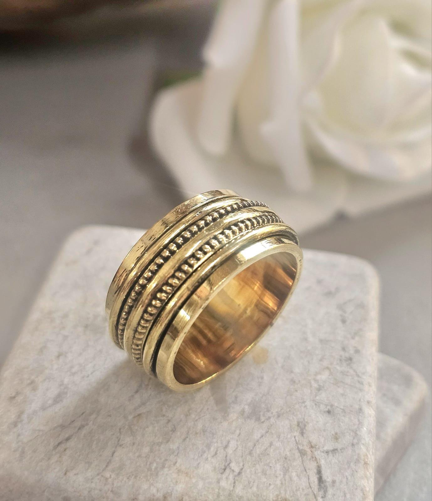 Raw Brass Spinner Ring – Nickel Free Hypoallergenic Wide Band