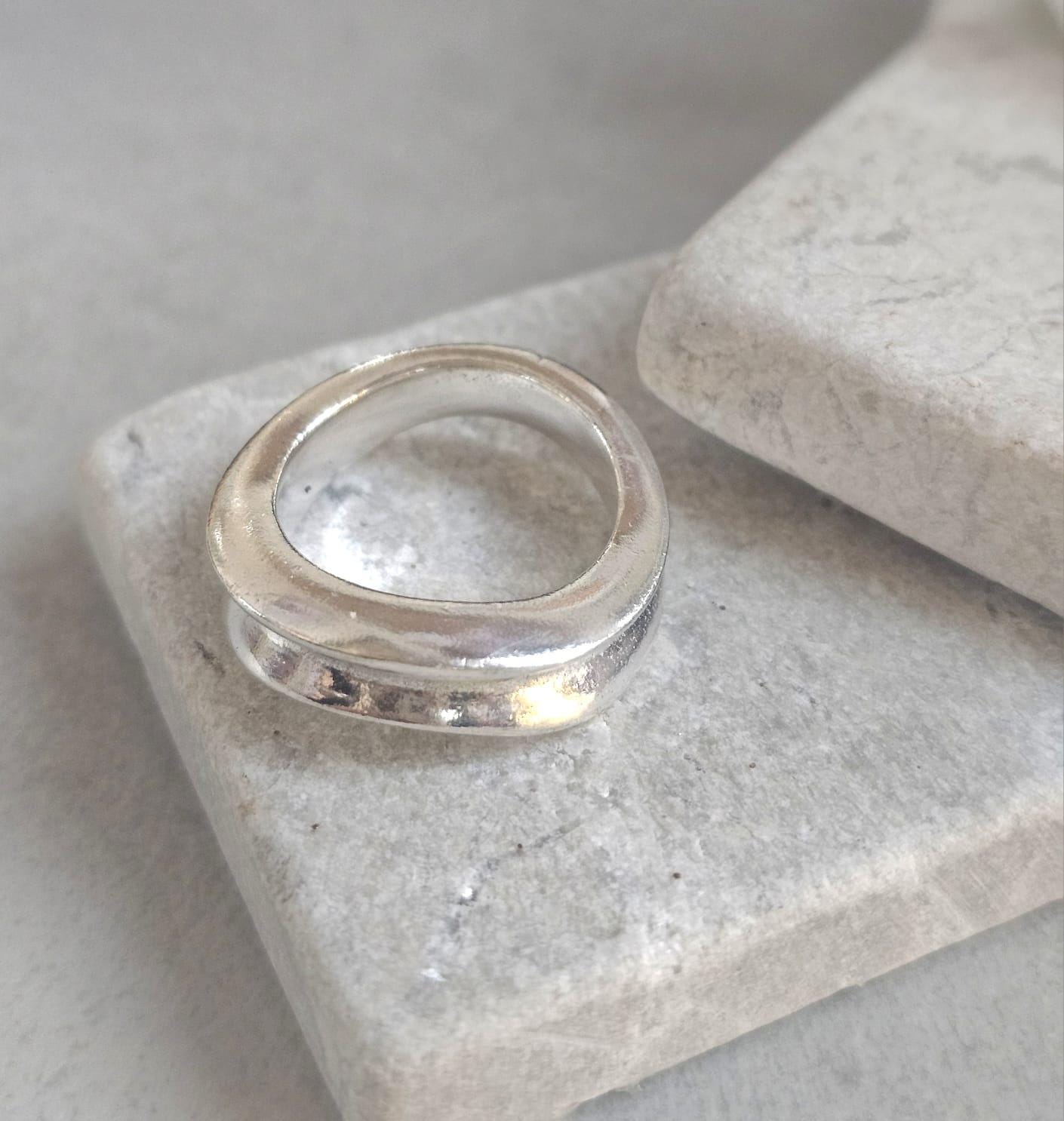 Minimalist Silver Plated Organic Ring | Hypoallergenic Statement Band | Modern Jewellery