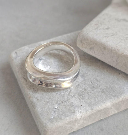 Minimalist Silver Plated Organic Ring | Hypoallergenic Statement Band | Modern Jewellery