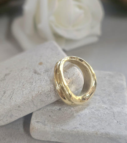 Raw Brass Organic Ring | Minimal Sculptural Band | Handmade Style Statement Ring