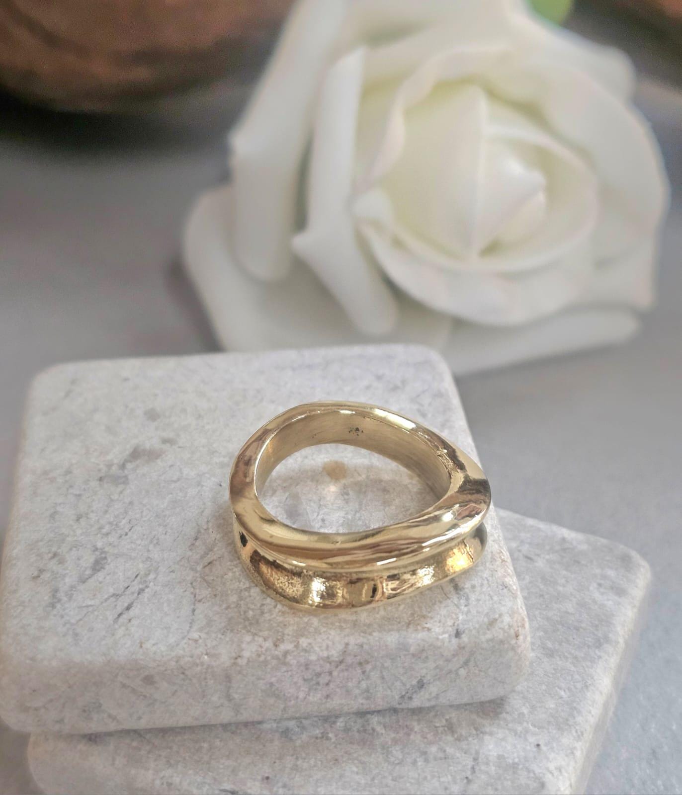 Raw Brass Organic Ring | Minimal Sculptural Band | Handmade Style Statement Ring