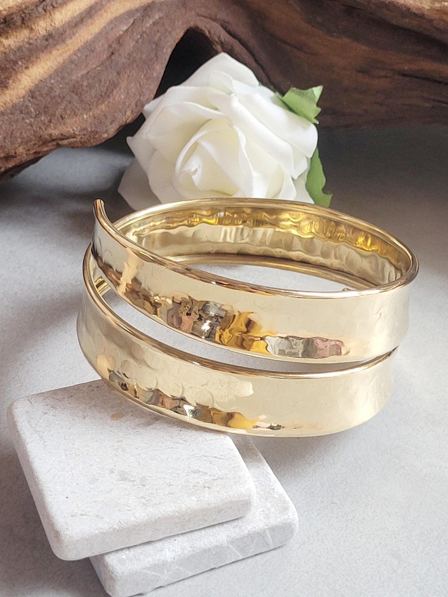 Raw Brass Arm Cuff | Minimal Hammered Arm Bracelet | Bohemian Statement Jewellery