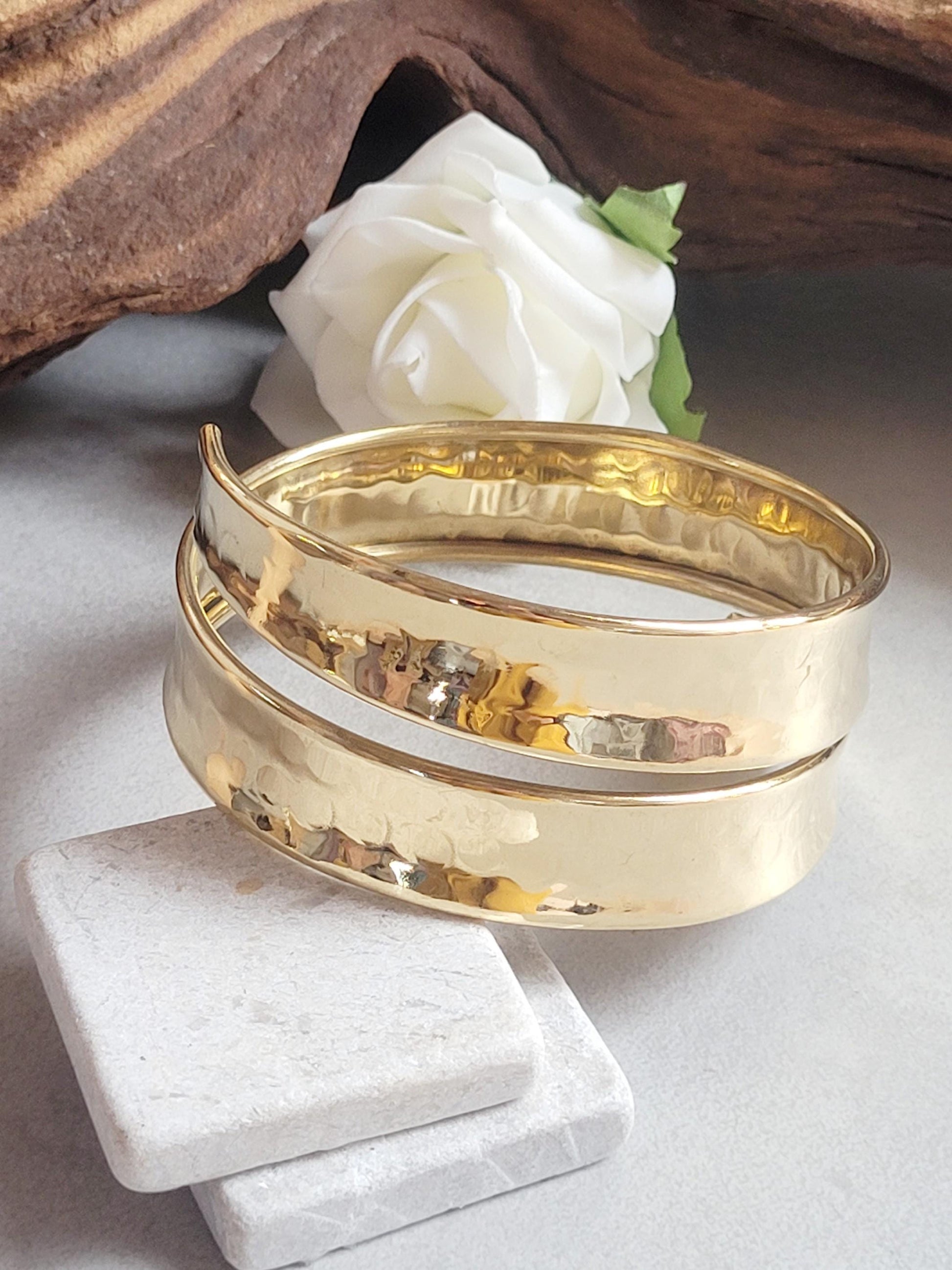 Raw Brass Arm Cuff | Minimal Hammered Arm Bracelet | Bohemian Statement Jewellery