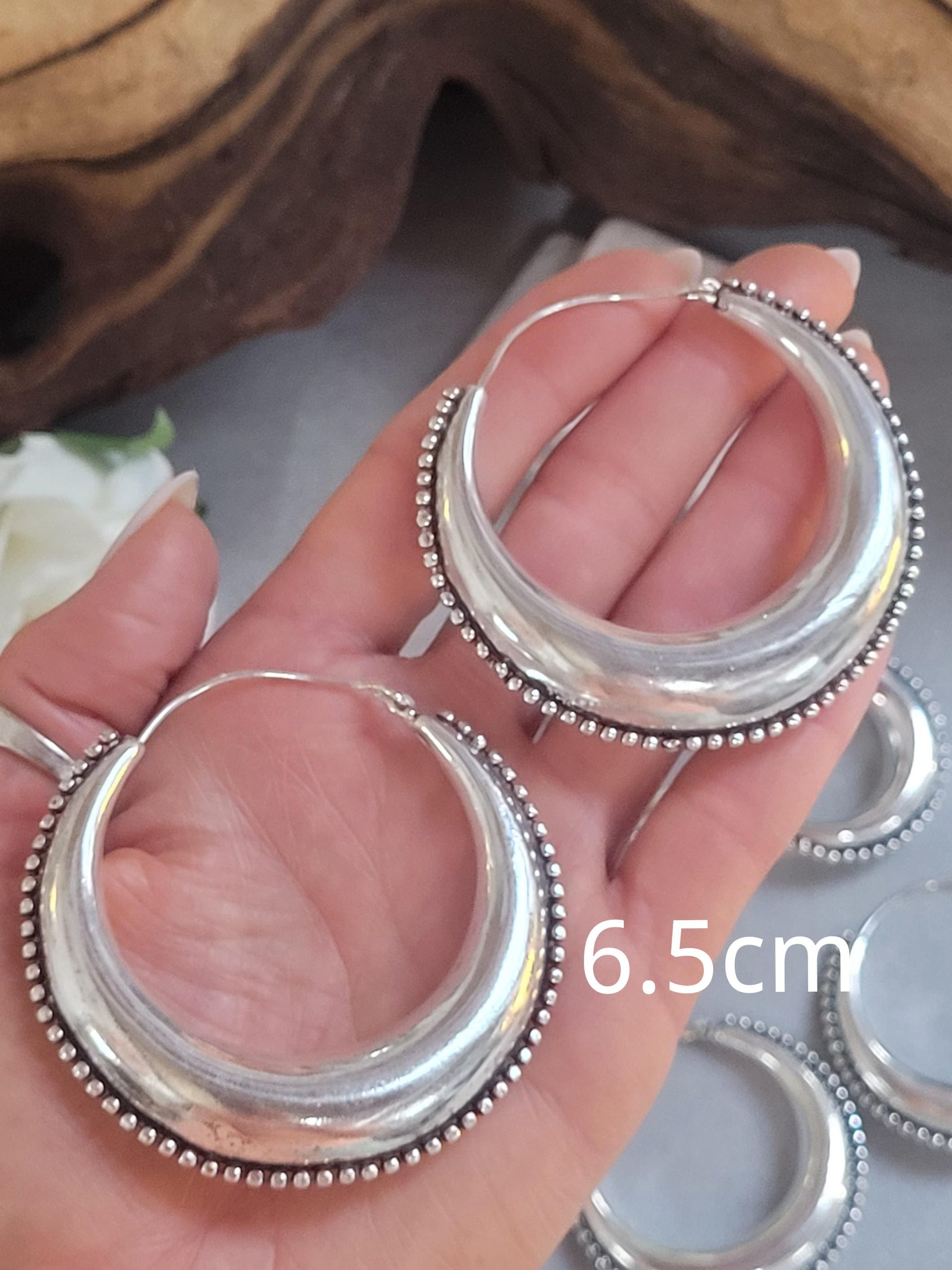 Silver Boho Hoop Earrings – Tribal Crescent Hoops – Silver Plated, Nickel & Lead Free – Statement Earrings – Available in 6 Sizes