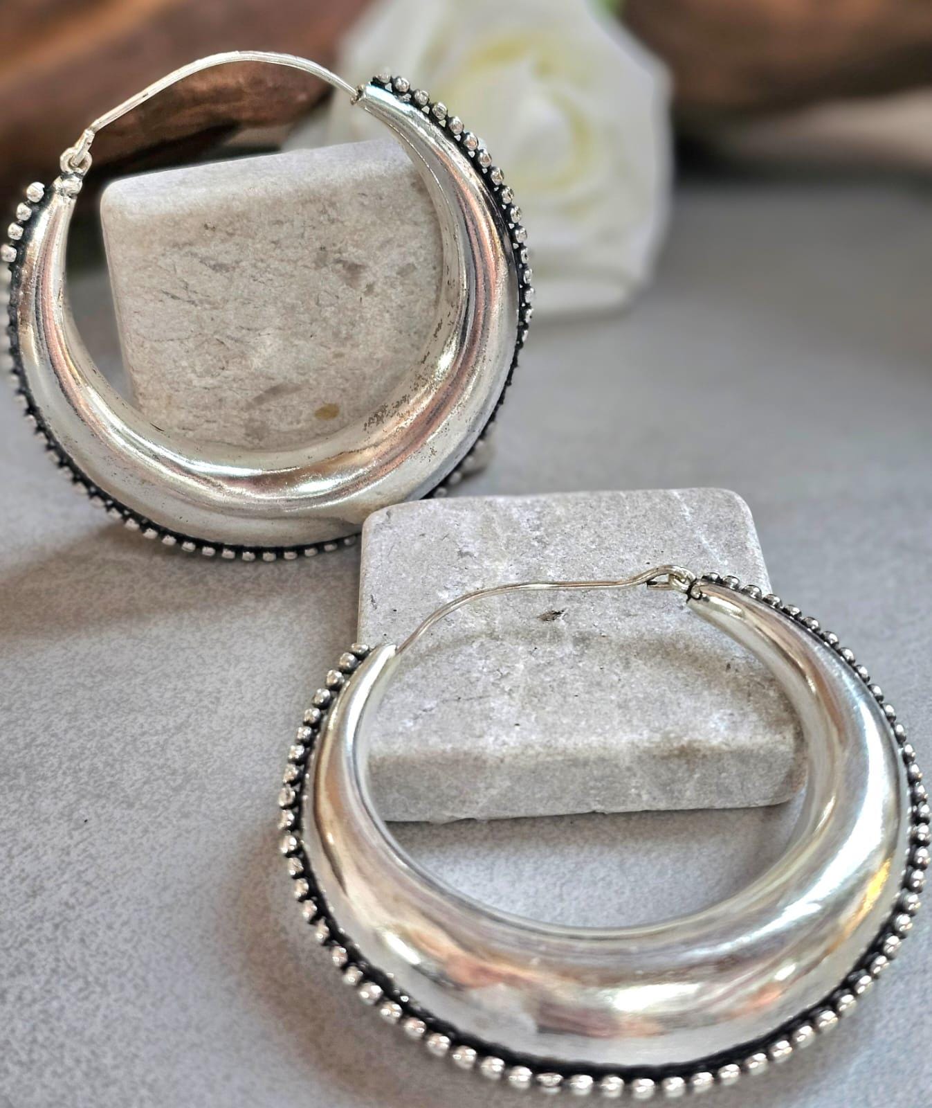 Silver Boho Hoop Earrings – Tribal Crescent Hoops – Silver Plated, Nickel & Lead Free – Statement Earrings – Available in 6 Sizes