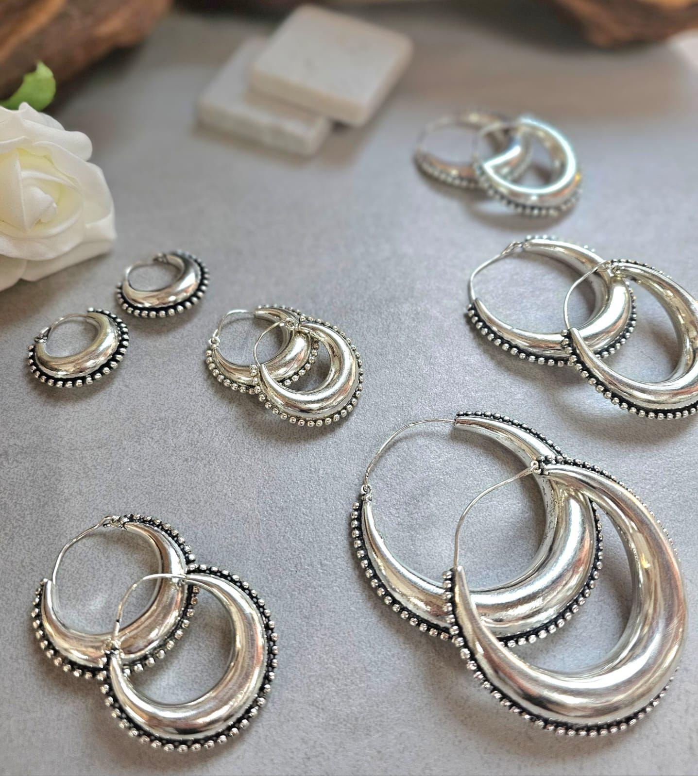 Silver Boho Hoop Earrings – Tribal Crescent Hoops – Silver Plated, Nickel & Lead Free – Statement Earrings – Available in 6 Sizes