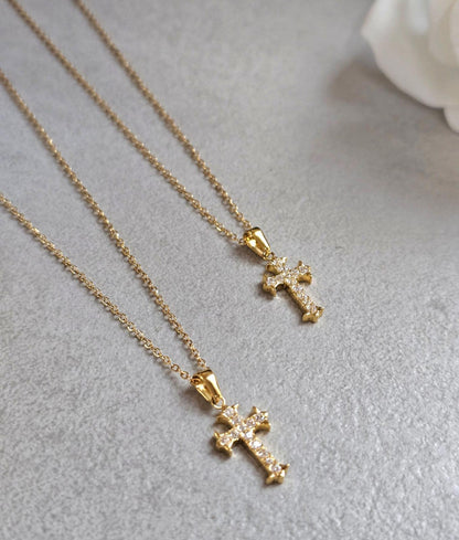 Gold Cross Necklace 18K Gold Plated, Jesus Cross Necklace, Faith Necklace, Christian Jewellery, Dainty Cross Pendant, Religious Gift for Her