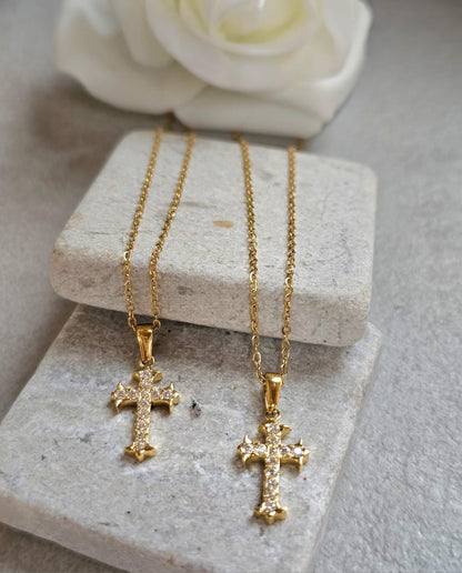 Gold Cross Necklace 18K Gold Plated, Jesus Cross Necklace, Faith Necklace, Christian Jewellery, Dainty Cross Pendant, Religious Gift for Her