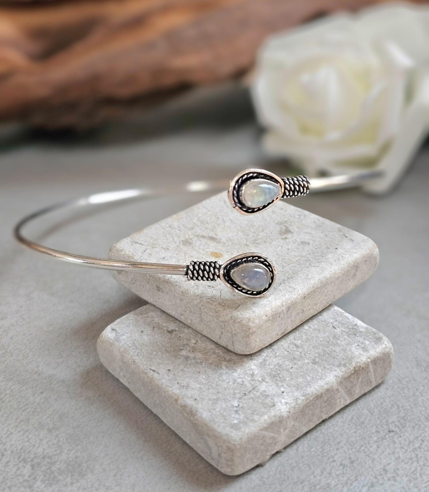 Silver Upper Arm Bracelet, Boho Arm Cuff, Moonstone Armlet, Silver Plated Arm Bracelet, Tribal Arm Cuff, Bohemian Jewellery
