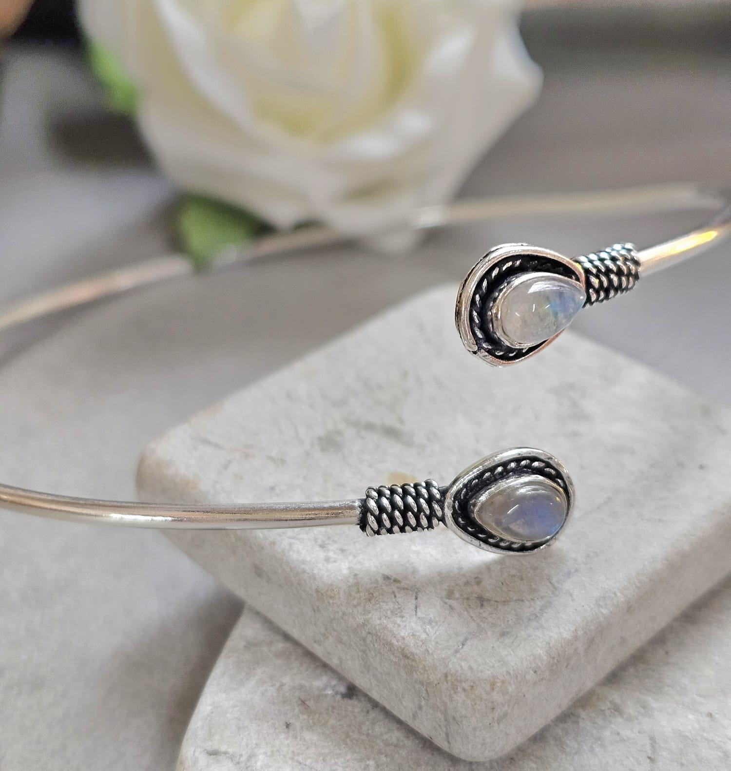 Silver Upper Arm Bracelet, Boho Arm Cuff, Moonstone Armlet, Silver Plated Arm Bracelet, Tribal Arm Cuff, Bohemian Jewellery