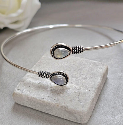 Silver Upper Arm Bracelet, Boho Arm Cuff, Moonstone Armlet, Silver Plated Arm Bracelet, Tribal Arm Cuff, Bohemian Jewellery