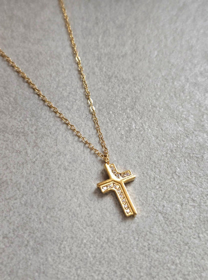 18K Gold Cross Necklace 19 Inch Chain, Jesus Cross Pendant, Gold Plated Cross Necklace, Faith Necklace, Christian Jewellery, Religious Gift