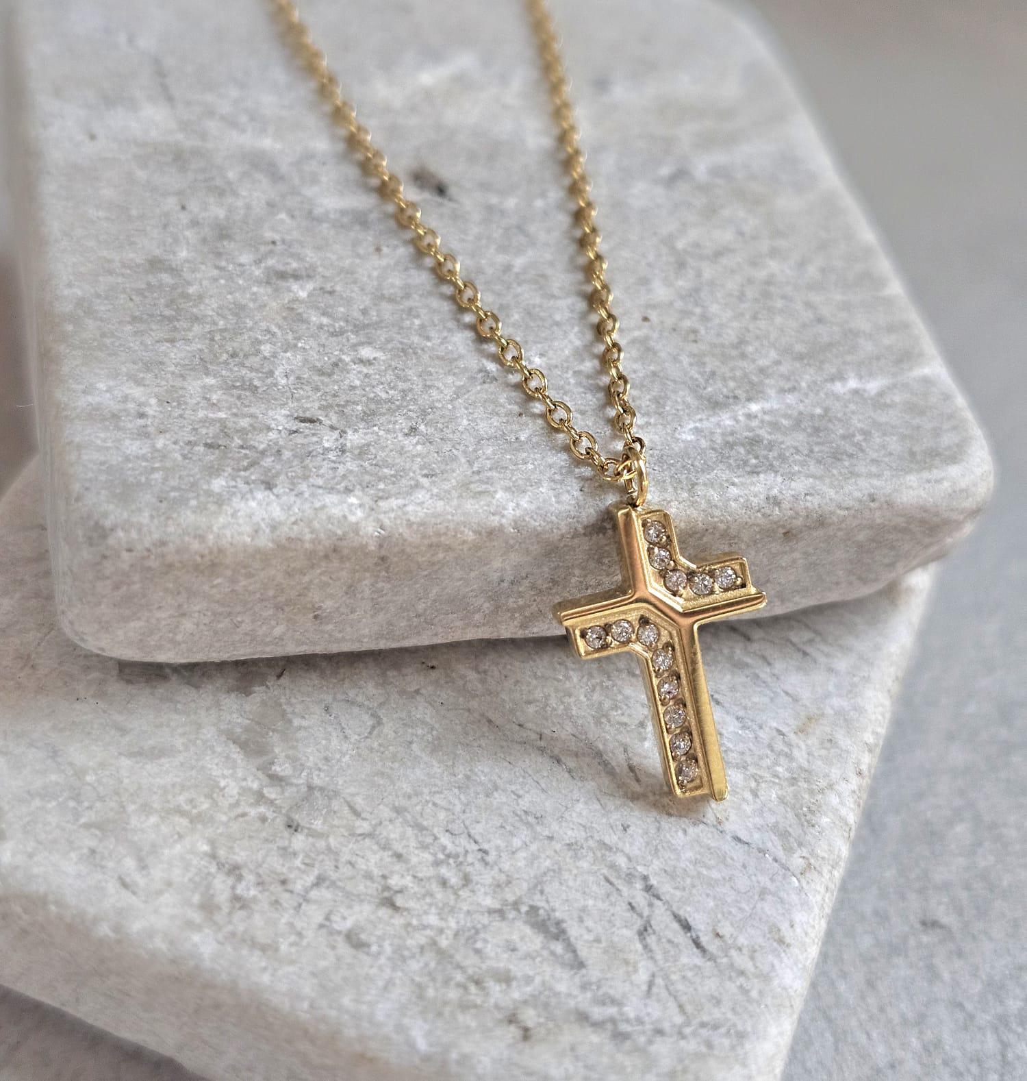 18K Gold Cross Necklace 19 Inch Chain, Jesus Cross Pendant, Gold Plated Cross Necklace, Faith Necklace, Christian Jewellery, Religious Gift
