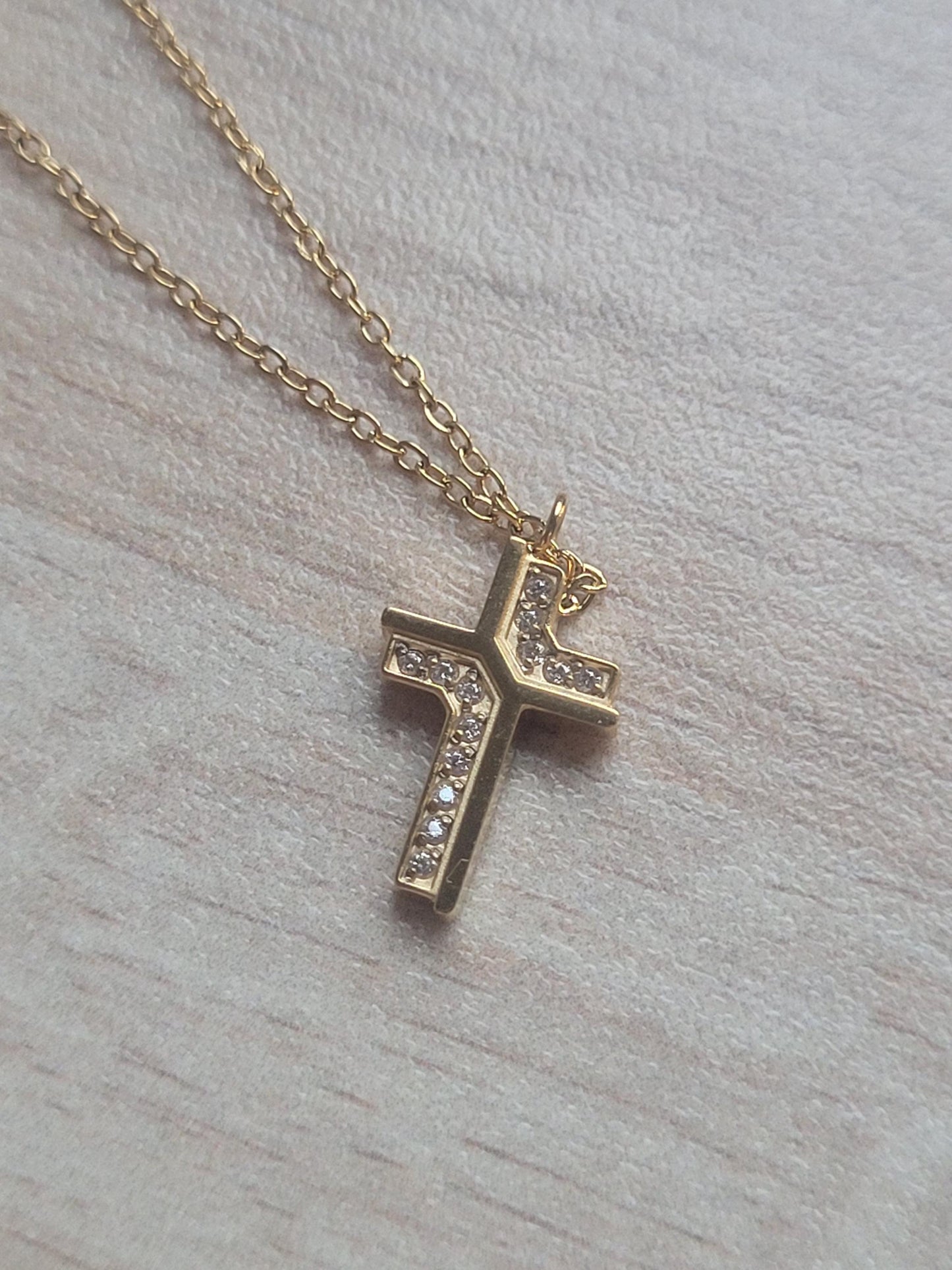 18K Gold Cross Necklace 19 Inch Chain, Jesus Cross Pendant, Gold Plated Cross Necklace, Faith Necklace, Christian Jewellery, Religious Gift