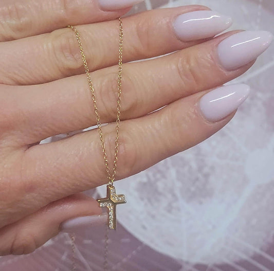 18K Gold Cross Necklace 19 Inch Chain, Jesus Cross Pendant, Gold Plated Cross Necklace, Faith Necklace, Christian Jewellery, Religious Gift