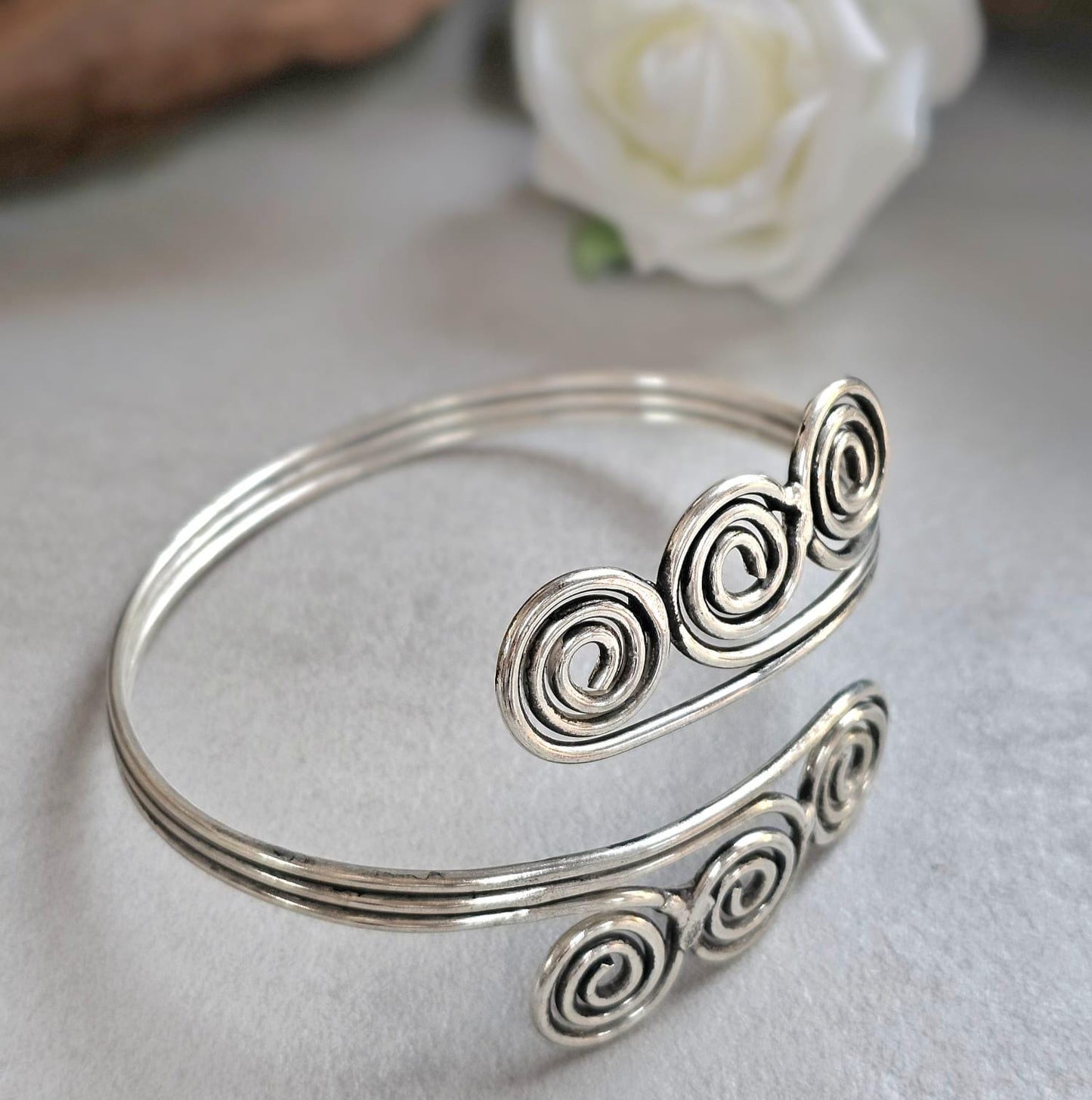 Silver Upper Arm Bracelet, Boho Arm Cuff, Spiral Armlet, Silver Plated Arm Bracelet, Bohemian Jewellery