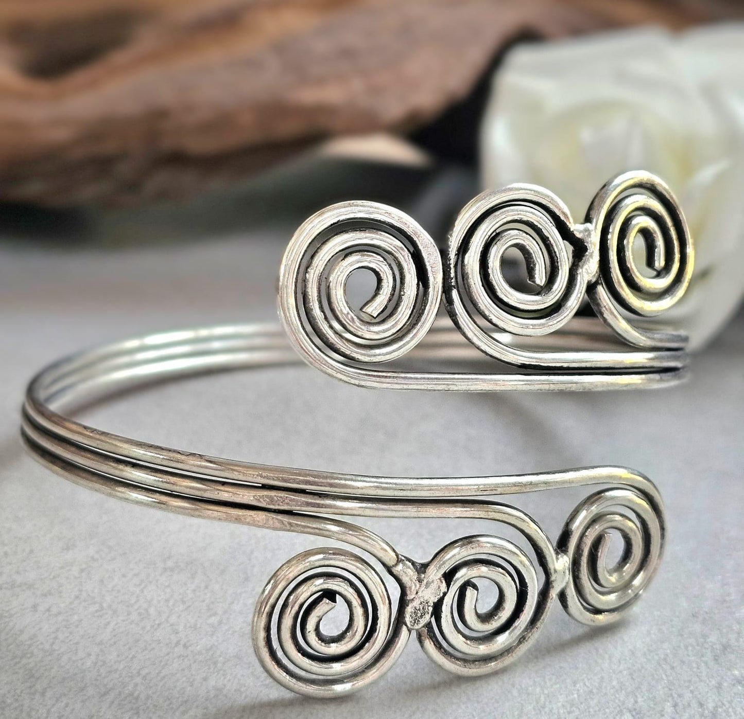 Silver Upper Arm Bracelet, Boho Arm Cuff, Spiral Armlet, Silver Plated Arm Bracelet, Bohemian Jewellery
