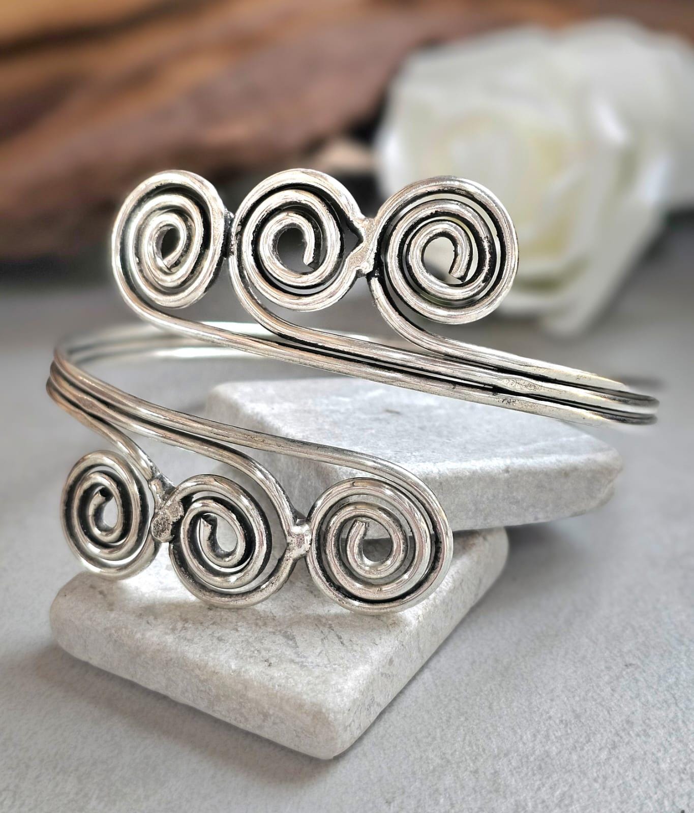 Silver Upper Arm Bracelet, Boho Arm Cuff, Spiral Armlet, Silver Plated Arm Bracelet, Bohemian Jewellery