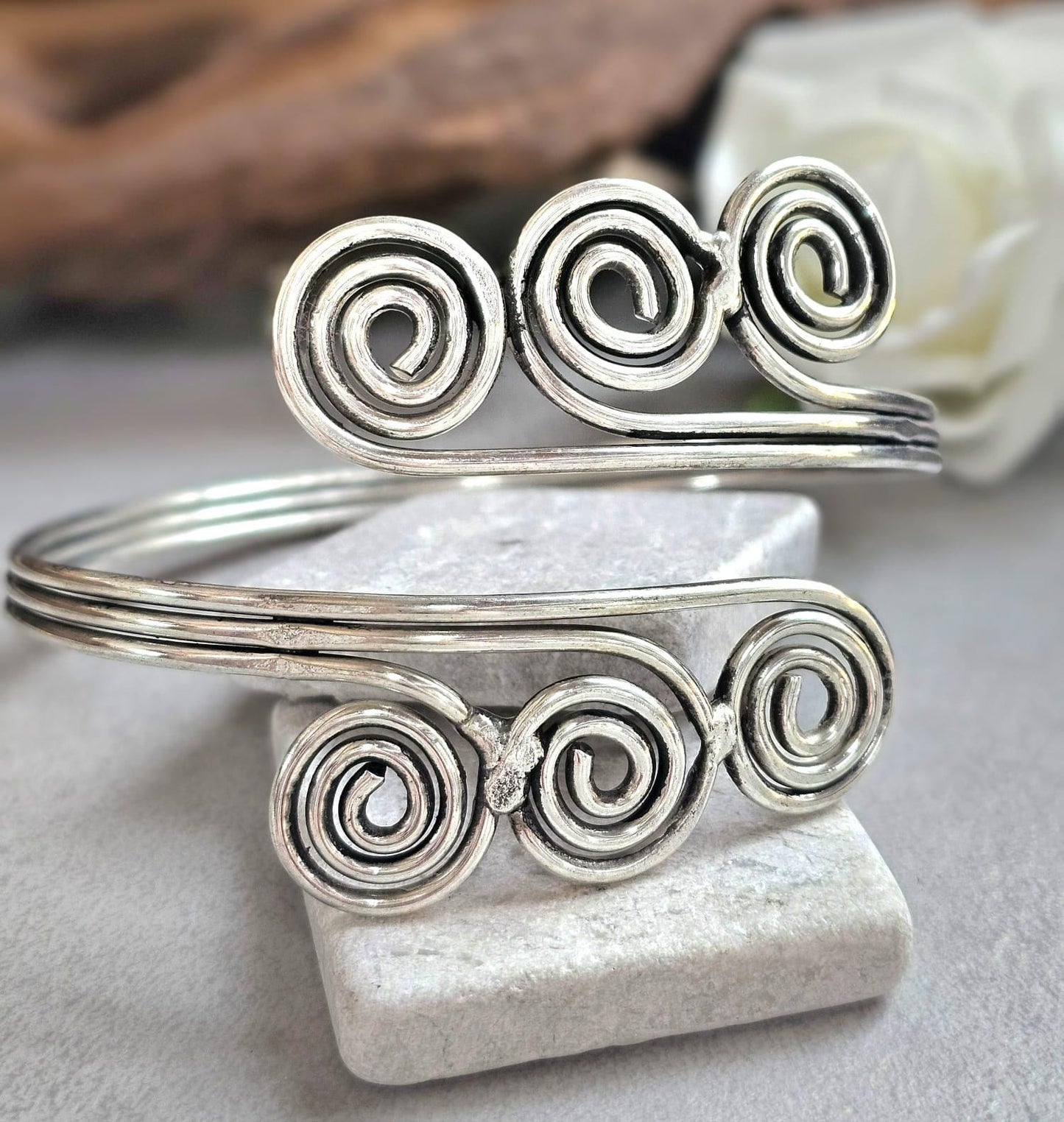 Silver Upper Arm Bracelet, Boho Arm Cuff, Spiral Armlet, Silver Plated Arm Bracelet, Bohemian Jewellery
