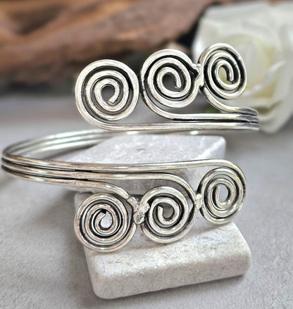 Silver Upper Arm Bracelet, Boho Arm Cuff, Spiral Armlet, Silver Plated Arm Bracelet, Bohemian Jewellery