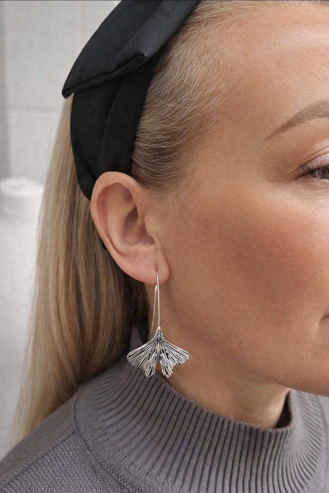 Silver-Plated Handmade Leaf Dangle Earrings / Hypoallergenic jewelry