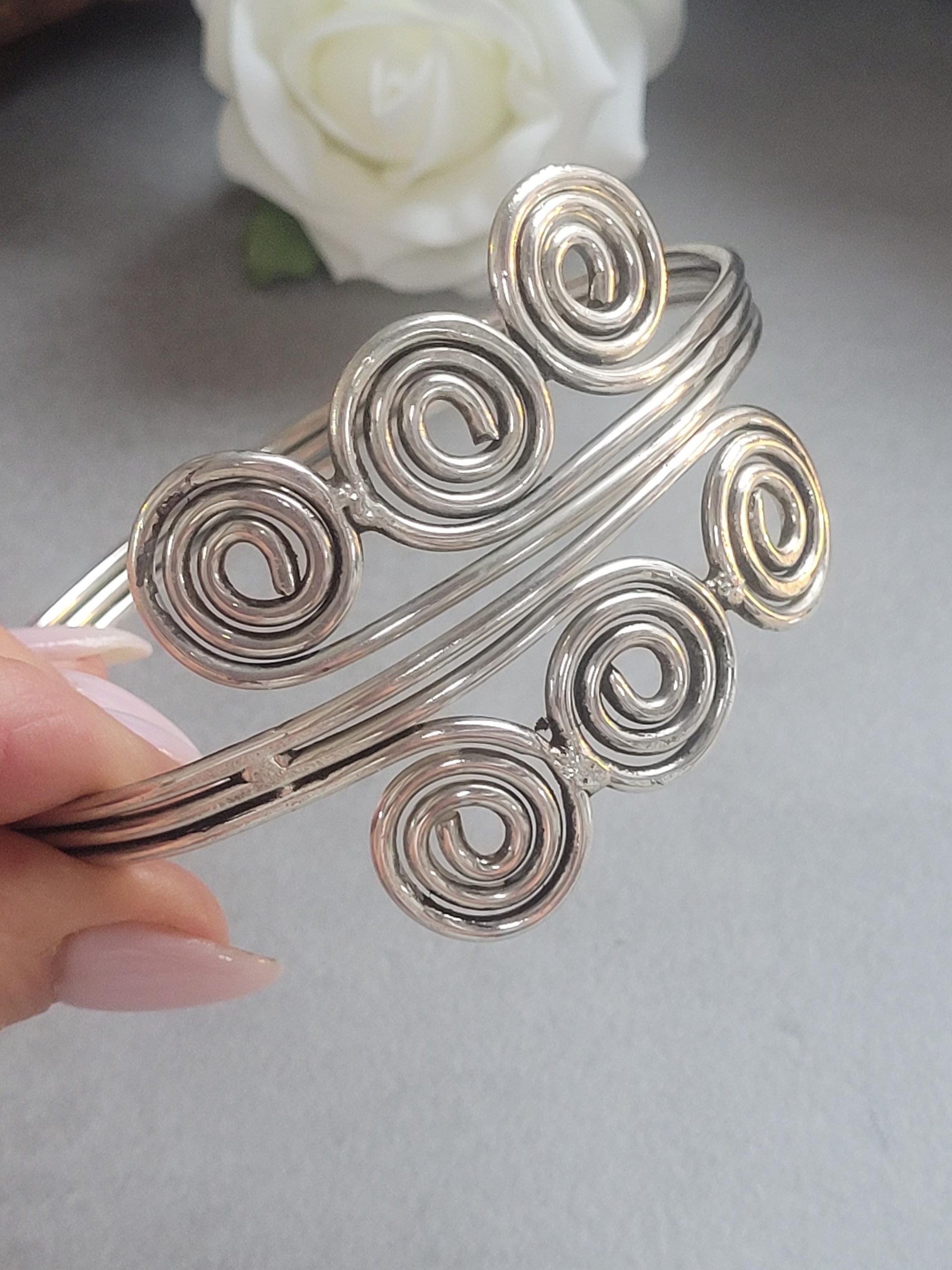 Silver Upper Arm Bracelet, Boho Arm Cuff, Spiral Armlet, Silver Plated Arm Bracelet, Bohemian Jewellery