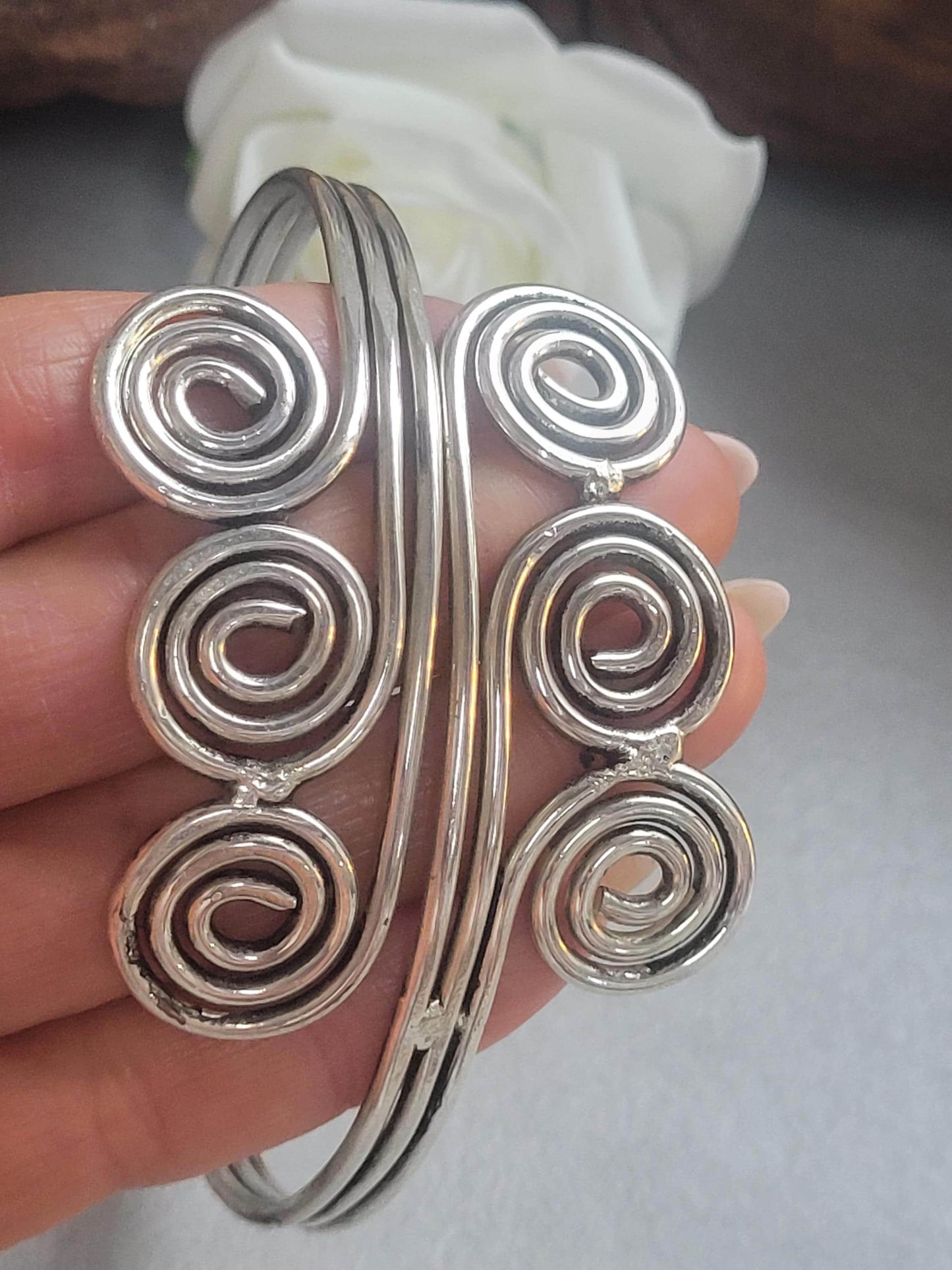 Silver Upper Arm Bracelet, Boho Arm Cuff, Spiral Armlet, Silver Plated Arm Bracelet, Bohemian Jewellery