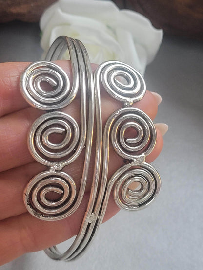 Silver Upper Arm Bracelet, Boho Arm Cuff, Spiral Armlet, Silver Plated Arm Bracelet, Bohemian Jewellery