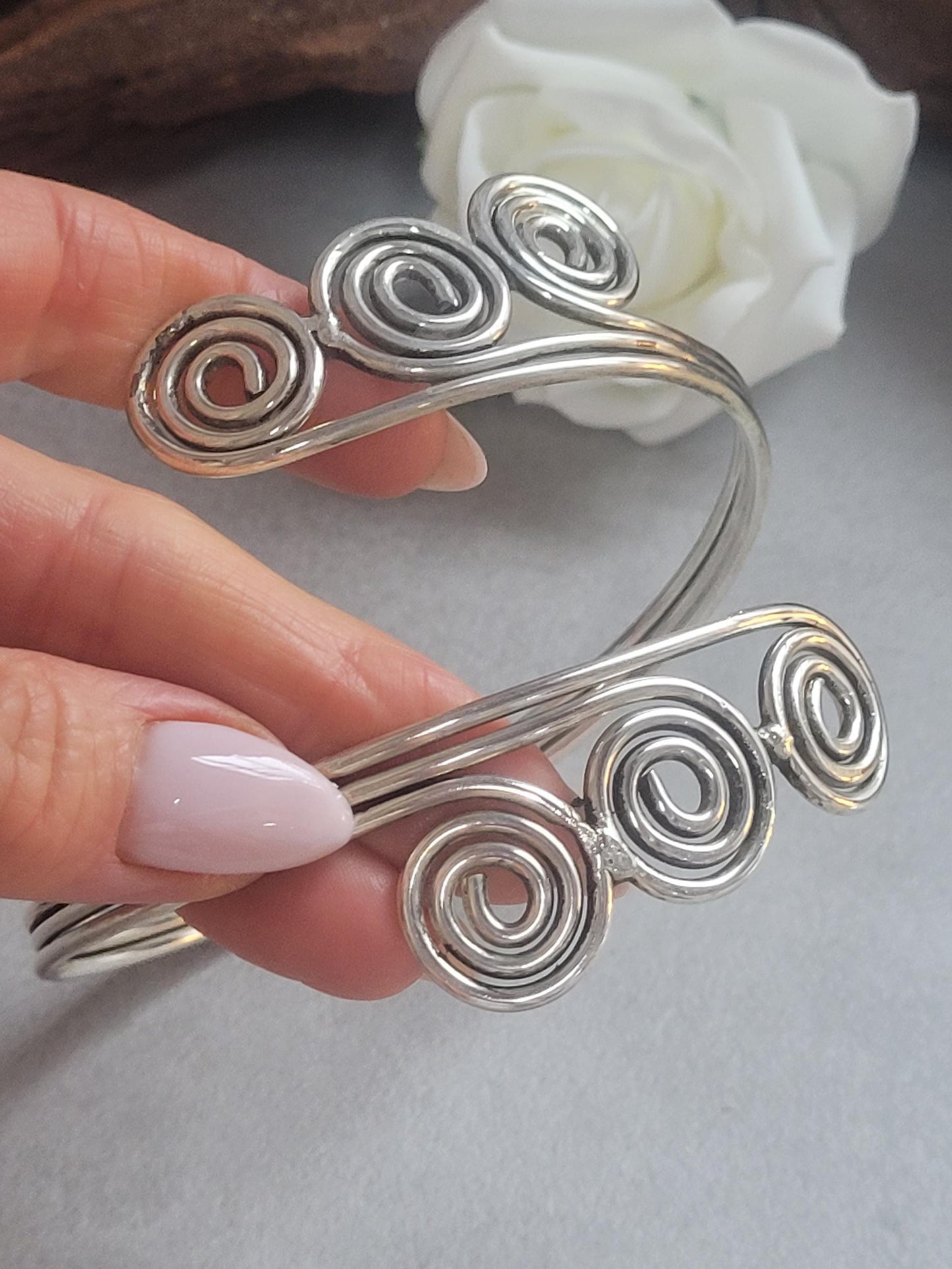 Silver Upper Arm Bracelet, Boho Arm Cuff, Spiral Armlet, Silver Plated Arm Bracelet, Bohemian Jewellery