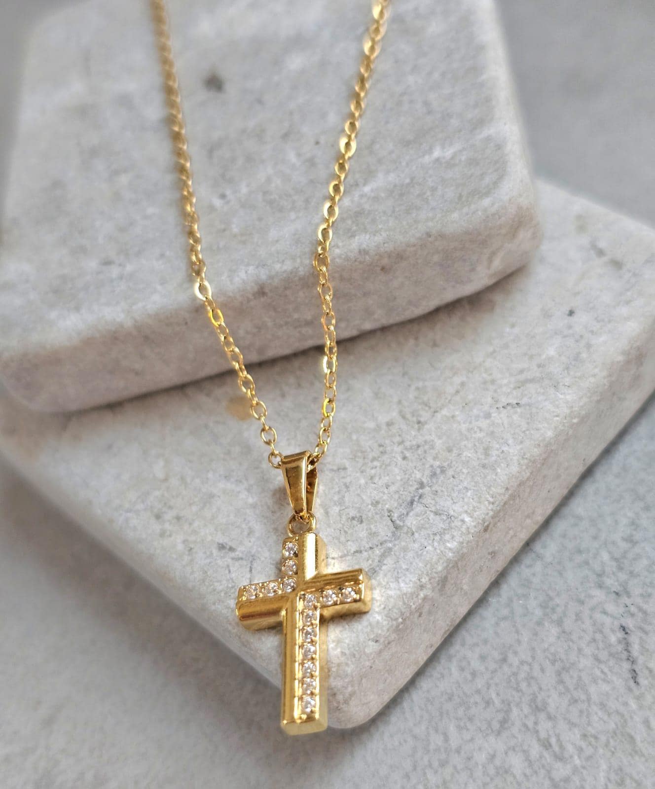 18K Gold Cross Necklace 19 Inch Chain, Jesus Cross Pendant, Gold Plated Cross Necklace, Faith Necklace, Christian Jewellery, Religious Gift